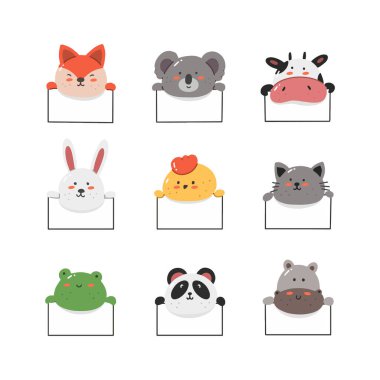 Boş afiş taşıyan hayvan el çizimi vektör illüstrasyonu