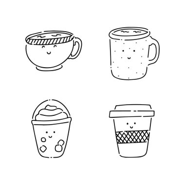 Şirin kahve fincanı karalama çizgisi vektör çizimi