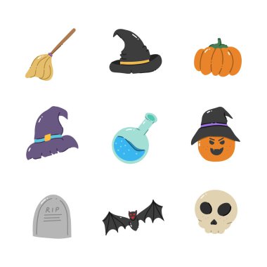 Şirin cadılar bayramı ögesi el çizimi vektör illüstrasyonu