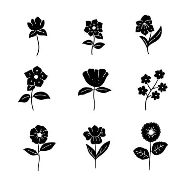 Çiçekler elle çizilmiş katı ikon vektör çizimi