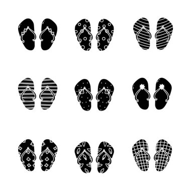 Parmak arası terlikler elle çizilmiş katı simge vektör illüstrasyonu