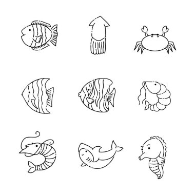 Deniz hayvanı karalama çizgisi vektör çizimi