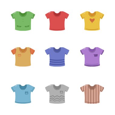 Çocuk giyim ikonlarının koleksiyonu. El çizimi stili. izole resim