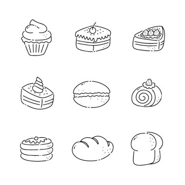 Tatlı karalama çizgisi simgeleri koleksiyonu. El çizimi taslak tarzı. izole resim