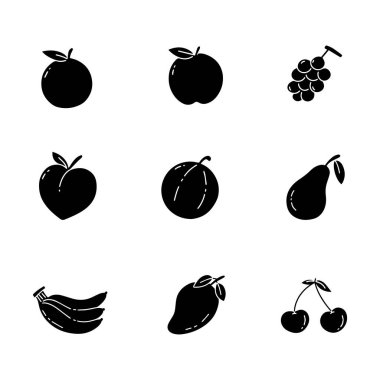 Meyve katı ikon koleksiyonu. Kabartma el çizimi stili. izole resim