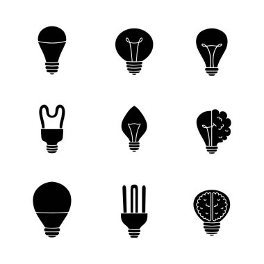 Ampul katı simge koleksiyonu. Kabartma el çizimi stili. izole resim