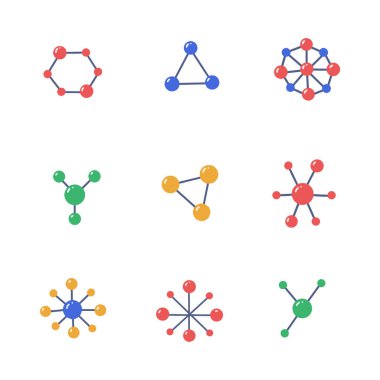Molekül ikonu el çizimi tarzı. izole resimlerin koleksiyonu