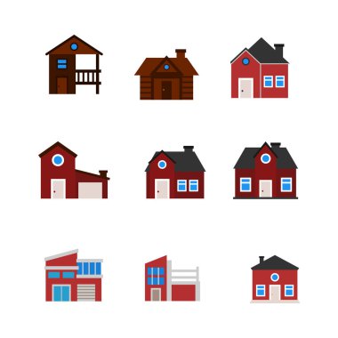 Ev ikonu düz stil. izole çizgi film çizimleri koleksiyonu