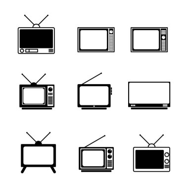 Eski televizyon ikonu düz stili. izole çizgi film çizimleri koleksiyonu