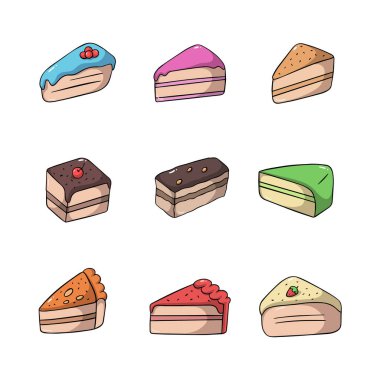 Pasta dilimi sembolü el çizimi tarzı. izole çizgi film çizimleri koleksiyonu