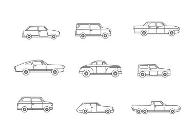 Araba karalama çizgisi işaret simgesi koleksiyonu. Taslak tarzı. izole resim