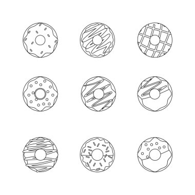 Donut karalama çizgisi simgesi koleksiyonu. Taslak tarzı. izole resim