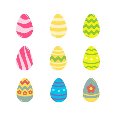 Paskalya yumurtası simgesi düz stil. izole çizgi film çizimleri koleksiyonu