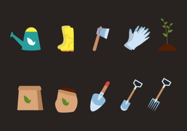 Çiftlik aletleri simgesi düz stil. izole çizgi film çizimleri koleksiyonu