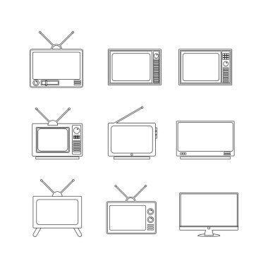 Televizyon karalama çizgisi işaret simgesi koleksiyonu. Taslak tarzı. izole resim