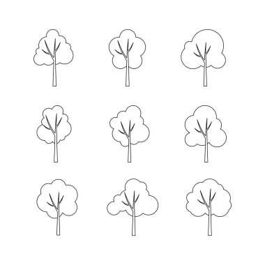 Ağaç karalama çizgisi işaret simgesi koleksiyonu. Taslak tarzı. izole resim