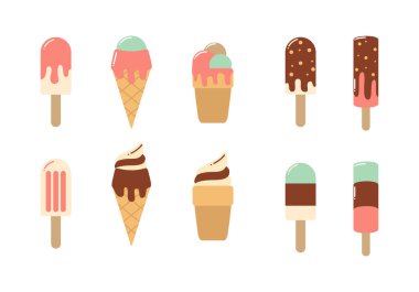 Dondurma ikonu sembolü düz stil. izole çizgi film çizimleri koleksiyonu