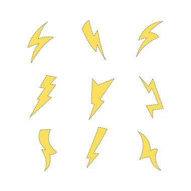 Sarı Gök gürültüsü ikonu koleksiyonu. düz stil element. izole resim