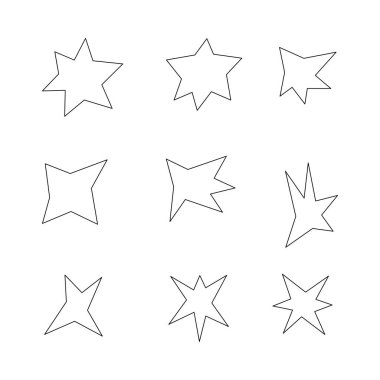 Soyut yıldız şekil çizgisi simgesi koleksiyonu. Taslak tarzı. izole resim
