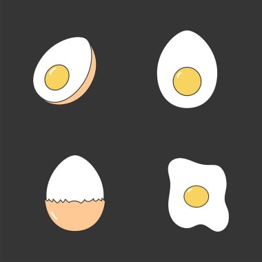 Yumurta ikonu koleksiyonu. Düz stil elementler karikatür izole illüstrasyon