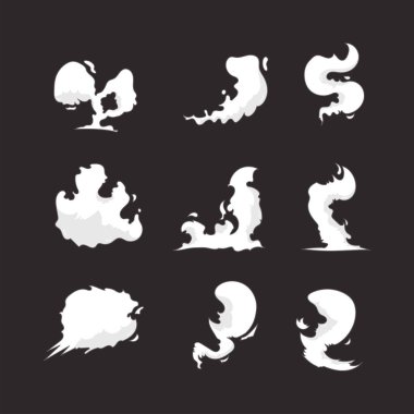 Duman ikonu koleksiyonu. Düz stil elementler karikatür izole illüstrasyon