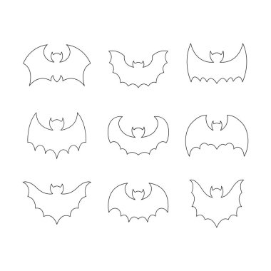 Yarasa çizgi simgesi koleksiyonu. Taslak tarzı. izole öge çizimi