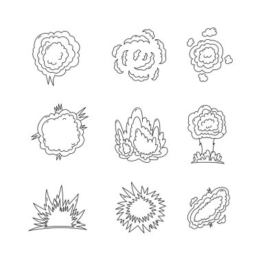 Patlama ikonu koleksiyonu. Taslak tarzı. izole öge çizimi