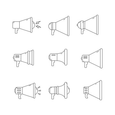 Megafon hattı ikonu koleksiyonu. Taslak tarzı. izole resim