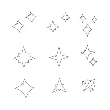 Işıldayan simge koleksiyonu. Taslak tarzı. izole öge çizimi