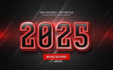 Mutlu yıllar 2025 kırmızı neon ışık efekti düzenlenebilir