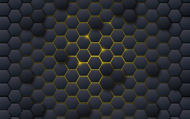 Sarı lamba ışığıyla koyu renk eğimli altıgen bal peteği arkaplanı