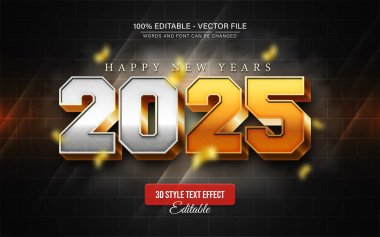 2025 altın ve gümüş 3D metin efekti düzenlenebilir