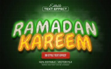 Ramazan kareem neon ışığı metin efekti düzenlenebilir