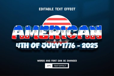 Amerika 'nın bağımsızlık günü metni - düzenlenebilir 3D metin efekti