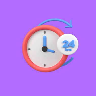 Alarm saati 24 saat izole edilmiş 3d canlandırma simgesi çizimi
