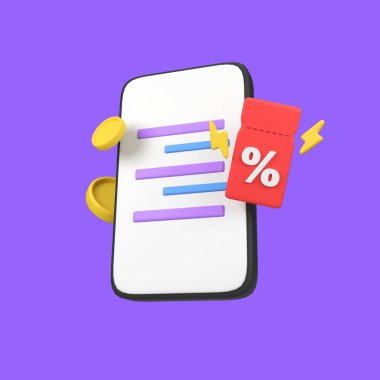 Telefon ya da çevrimiçi alışveriş kuponuyla izole edilmiş 3D resim resimleme