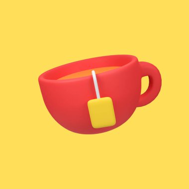 Bir fincan çay izole edilmiş 3D resim çizimi