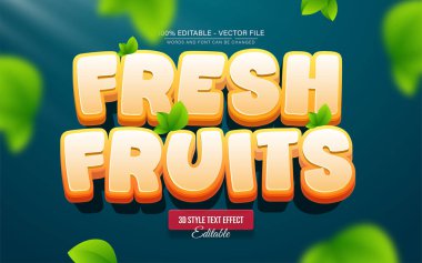 Taze Meyve 3B Çizgi Film Metin Efekti Düzenlenebilir