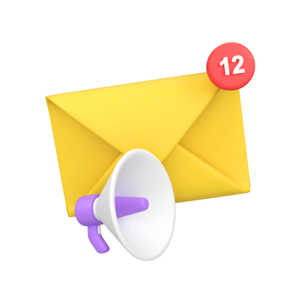 Bir megafonla pazarlama postası izole edilmiş 3d resim çizimi