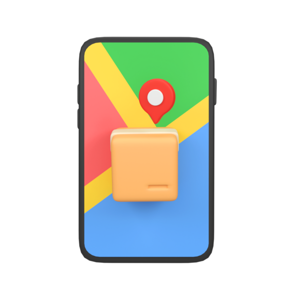 Teslimat paketi konumuna sahip telefon izole edilmiş 3d canlandırma simgesi resimlemesi