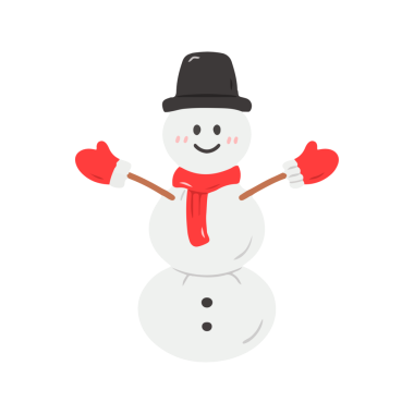 Cute Smiling Snowman Illustration with Scarf, Hat, and Mittens