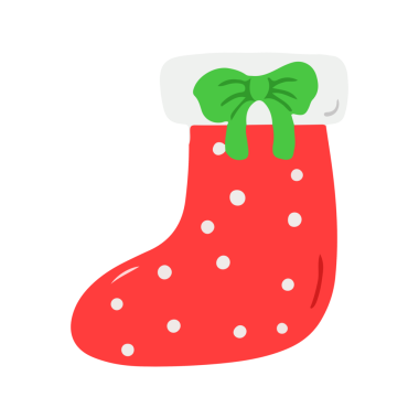 Red Christmas Stocking Illustration with White Polka Dots and Green Bow