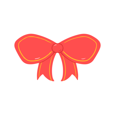 Cute Red Ribbon Bow Illustration with Yellow Outline for Christmas