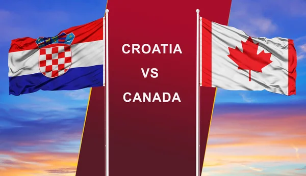 Chorwacja Kontra Kanada Dwie Flagi Maszcie Flagowym Niebieskie Zachmurzone Niebo — Zdjęcie stockowe