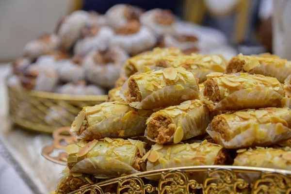 Pâtisserie Marocaine Maison Sucrée Biscuits Marocains Pour Thé Fête — Photo
