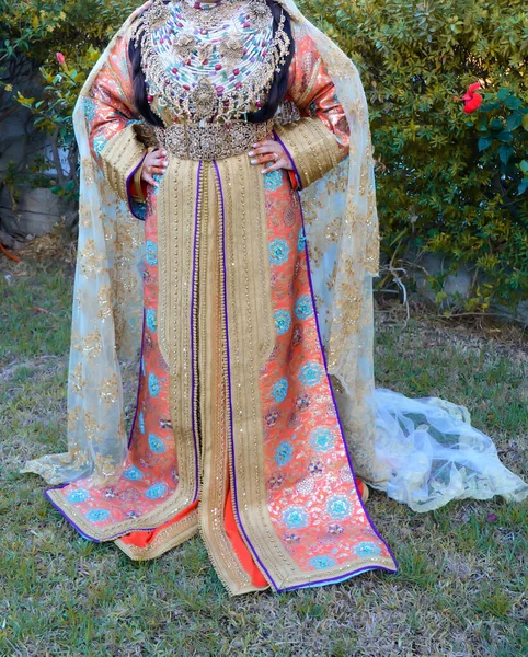 Noiva Marroquina Vestindo Vestido Casamento Tradicional Marroquino — Fotografia de Stock