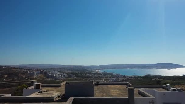 Strzał Drona Tangeru Port Marokański Cieśninie Gibraltarskiej — Wideo stockowe