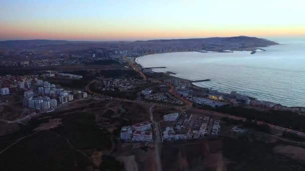 Drone Shot Tangier Port Marocan Strâmtoarea Gibraltar — Videoclip de stoc