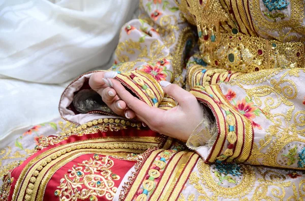 Muszlim Lány Fehér Ruhában Imádkozik Női Kéz Imát — Stock Fotó