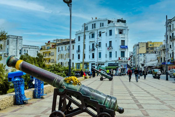 Tangier Morocco May 2021 Terrasse Des Paresseux Set Ancient Cannons — Stock Photo, Image